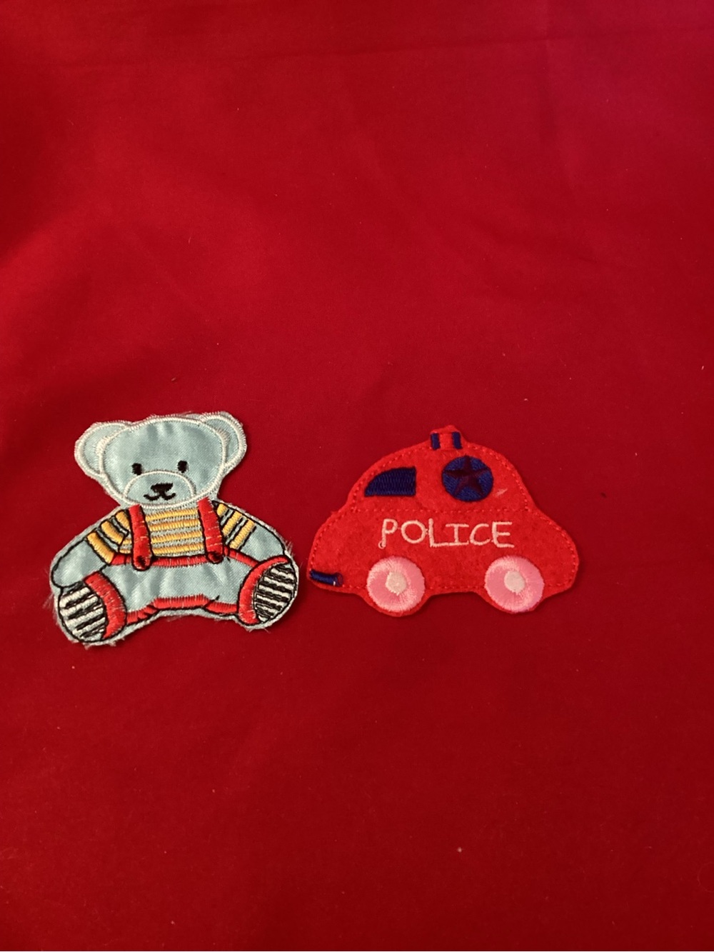 Police Red Car and Light Blue Teddy Patch Set